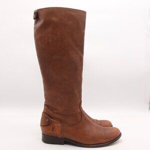 Frye Melissa Button 2 Women's 7.5 B Tall Cognac Brown Calf High Western Boots